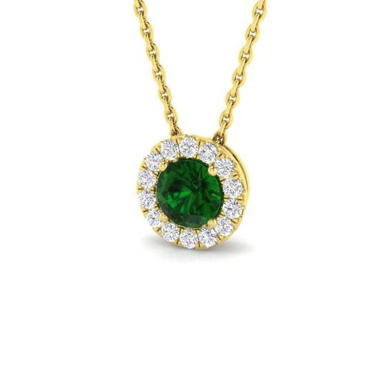 0.60ct VS/E-F Round Emerald Gemstone and Diamond Halo Pendant