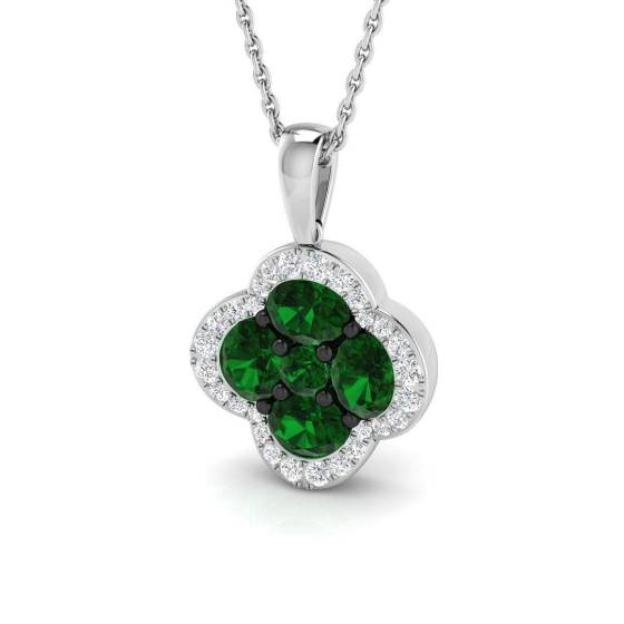1.30ct VS/E-F Round Emerald Gemstone and Diamond Halo Pendant