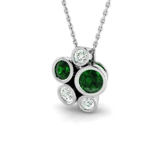 0.80ct VS/E-F Round Emerald Gemstone and Diamond Designer Pendant