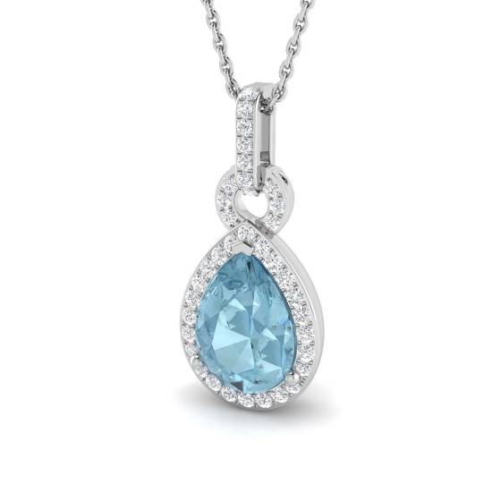 Pear and Round Aquamarine Halo Pendant