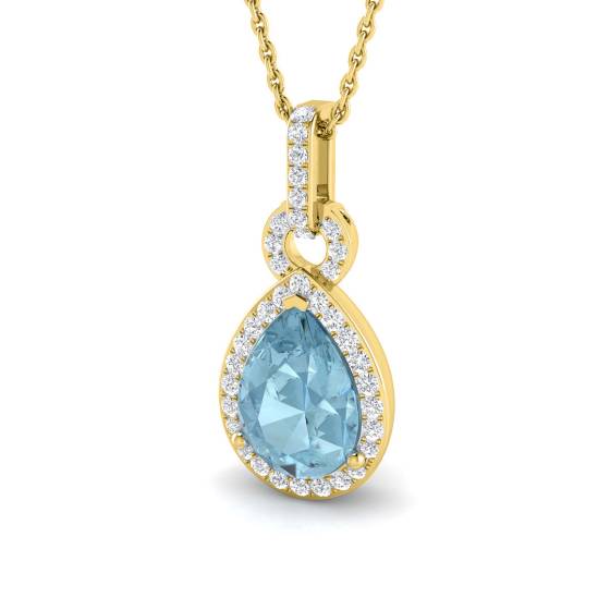 Pear and Round Aquamarine Halo Pendant