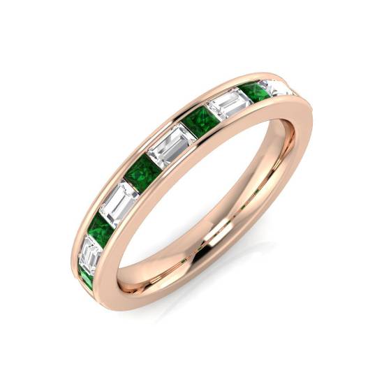 0.55ct Emerald and Diamond Half Eternity Gemstone Ring