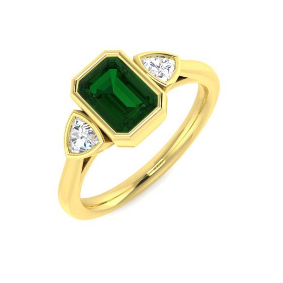 1.15ct Trilogy Emerald and Diamond Gemstone Bezel Set Ring
