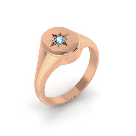 Round Diamond Aquamarine Signet Ring