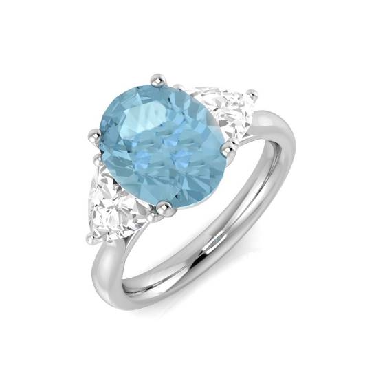 Oval and Trillion Diamond Aquamarine Trilogy Ring