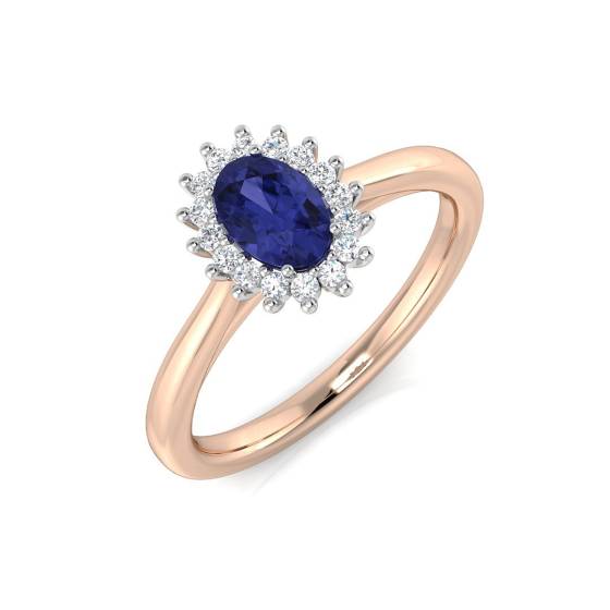 0.75ct Oval Tanzanite and Round Diamond Halo Ring