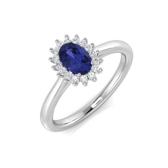 0.75ct Oval Tanzanite and Round Diamond Halo Ring