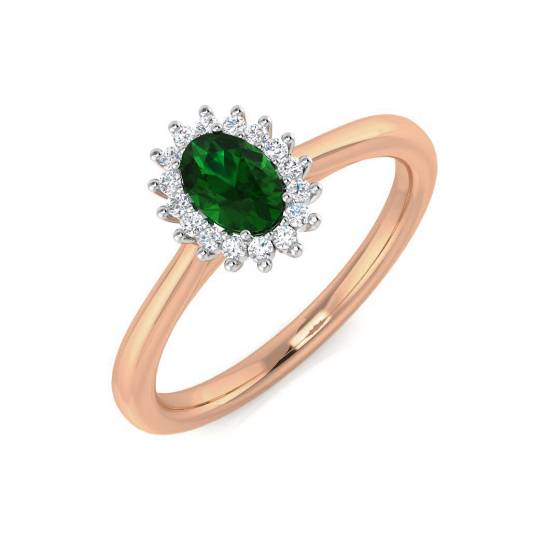 0.35ct Halo Set Emerald and Diamond Gemstone Ring