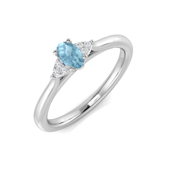 Oval and Round Diamond Aquamarine Side Stone Ring