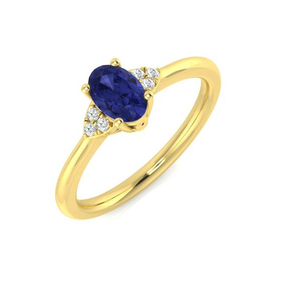 0.55ct Oval Tanzanite and Round Diamond Trilogy Ring