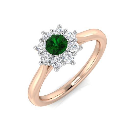 0.55ct Halo Shoulder Set Emerald and Diamond Gemstone Ring