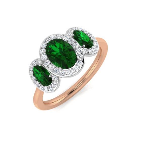 1.45ct Emerald and Diamond Trilogy Halo Gemstone Ring