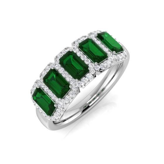 Emerald and Round Emerald Gemstone 5 Stone Ring