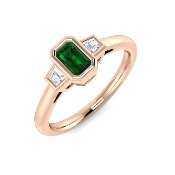 0.40ct Trilogy Emerald and Diamond Gemstone Bezel Set Ring