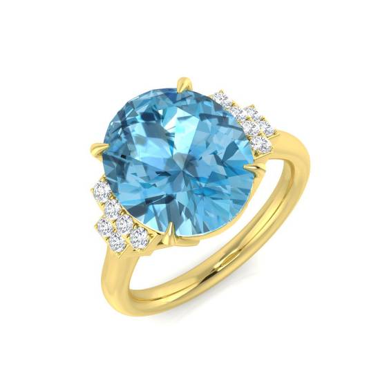 Oval and Round Cut Blue Topaz Side Stone Ring