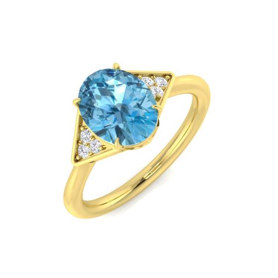 Oval and Round Cut Blue Topaz Side Stone Ring
