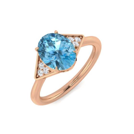 Oval and Round Cut Blue Topaz Side Stone Ring