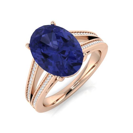 4.00ct Oval Tanzanite and Round diamond Split Shoulder Ring