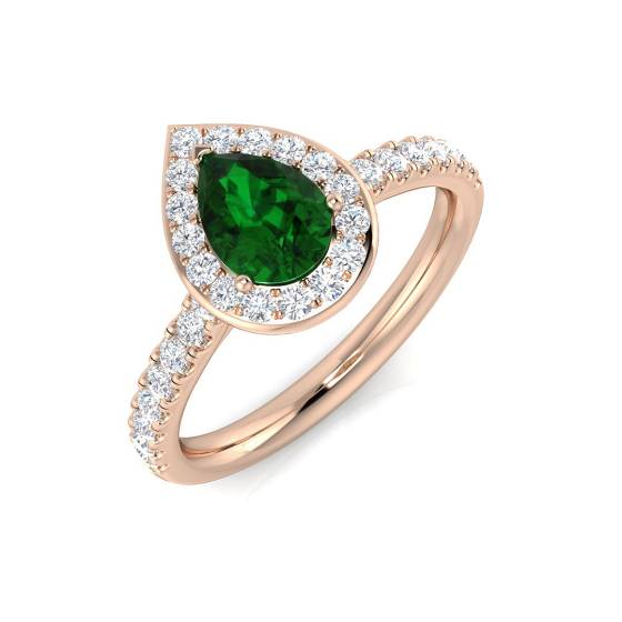 0.90ct Emerald and Diamond Shoulder Set Ring