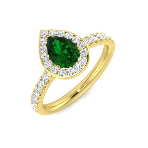 0.90ct Halo Shoulder Set Emerald and Diamond Gemstone Ring