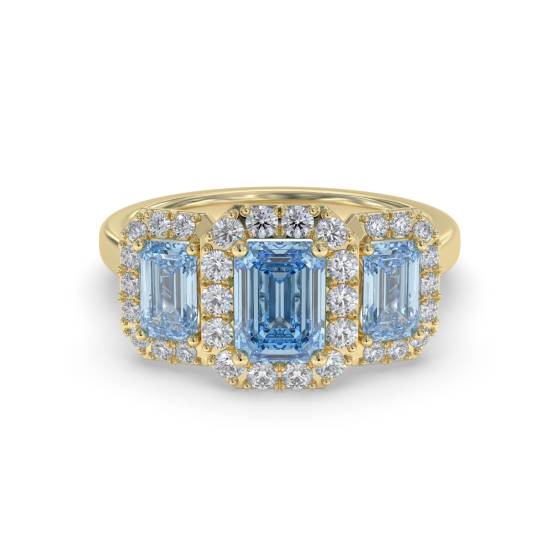 Emerald and Round Diamond Aquamarine Halo Gemstone Ring