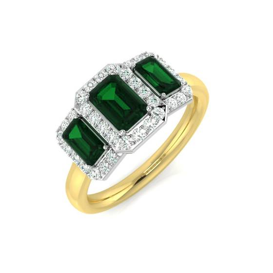 Emerald and Round Emerlad Gemstone Trilogy Ring