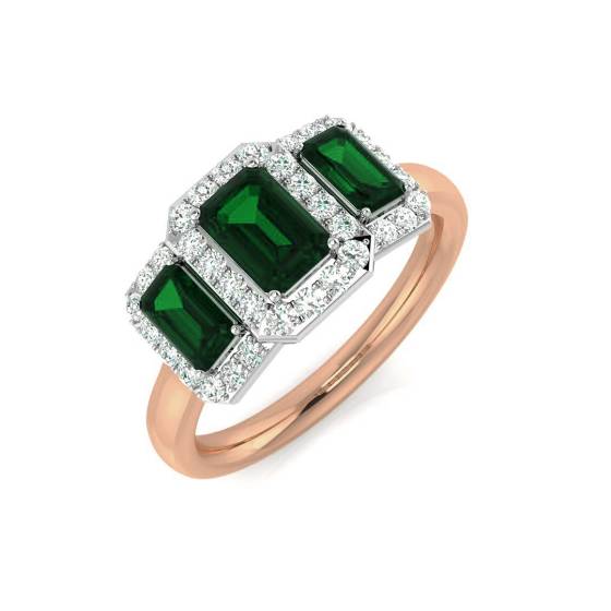 1.70ct Emerald and Diamond Trilogy Halo Gemstone Ring