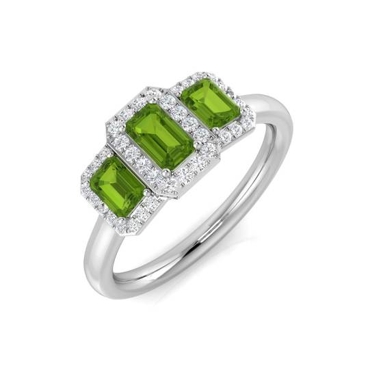 Emerald and Round Peridot Gemstone Trilogy Ring