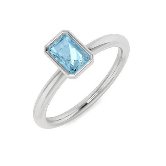 Emerald Diamond Aquamarine Solitaire Ring
