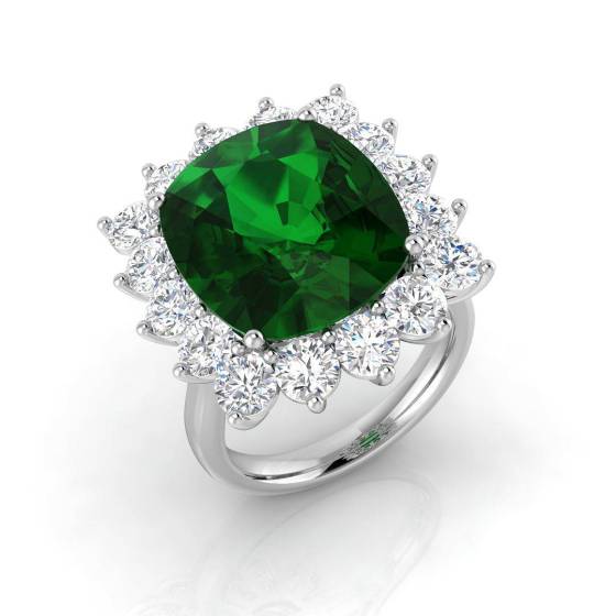 11.70ct Halo Set Emerald and Diamond Gemstone Ring