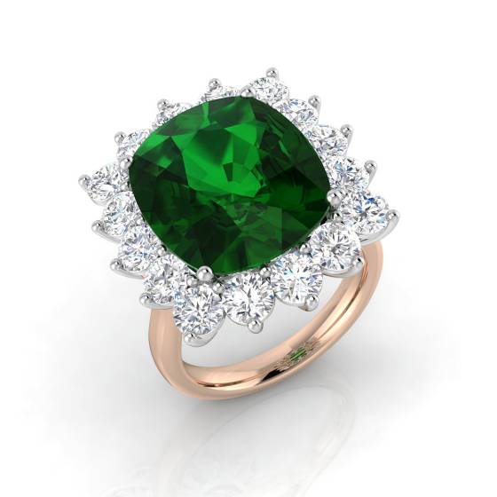 11.70ct Halo Set Emerald and Diamond Gemstone Ring