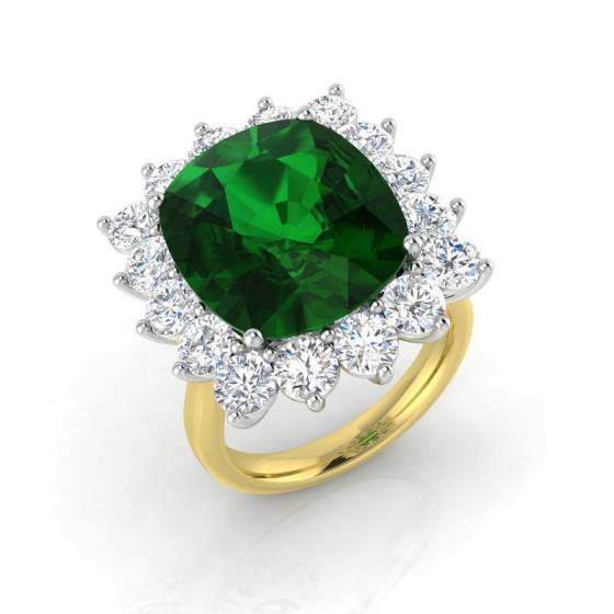 11.70ct Halo Set Emerald and Diamond Gemstone Ring