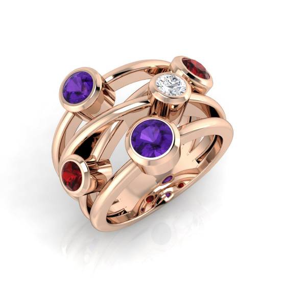 1.90ct Round Multi Colour Diamond Gemstone Bezel Set Ring