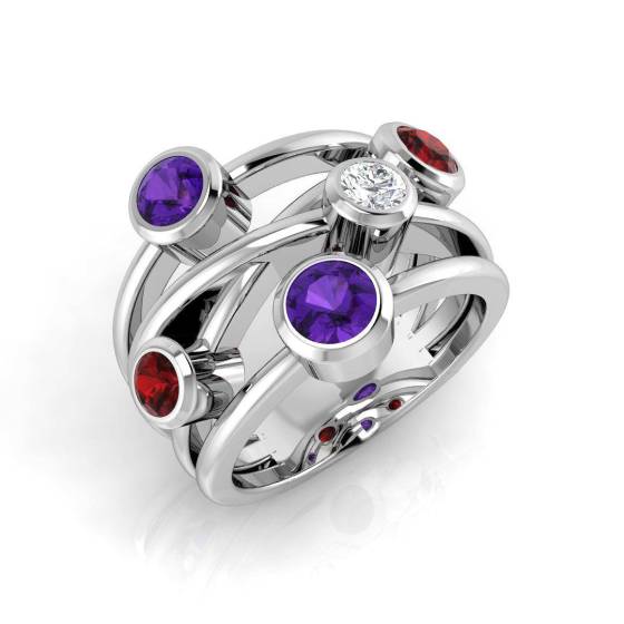 1.90ct Round Multi Colour Diamond Gemstone Bezel Set Ring