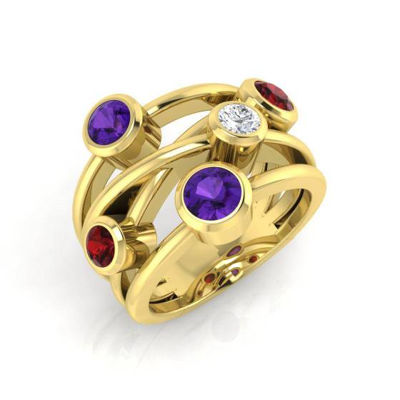 1.90ct Round Multi Colour Diamond Gemstone Bezel Set Ring