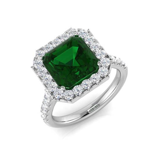 4.30ct Emerald and Diamond Halo Ring