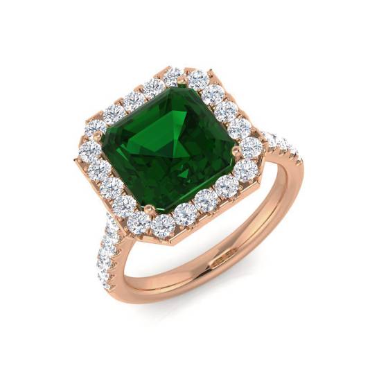 4.30ct Halo Shoulder Set Emerald and Diamond Gemstone Ring
