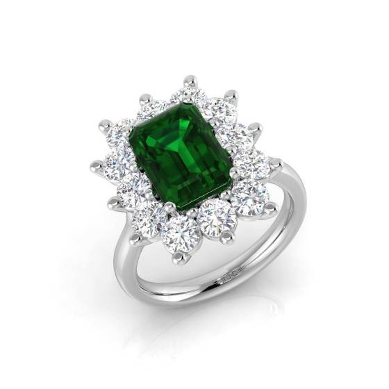 4.30ct Halo Set Emerald and Diamond Gemstone Ring