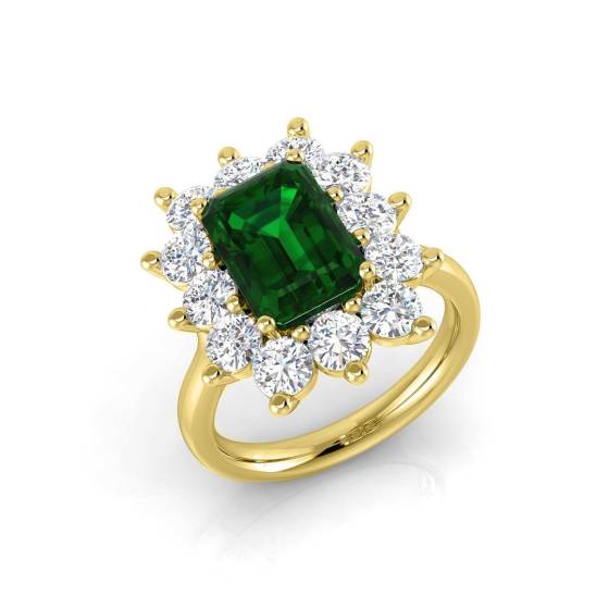 4.30ct Halo Set Emerald and Diamond Gemstone Ring