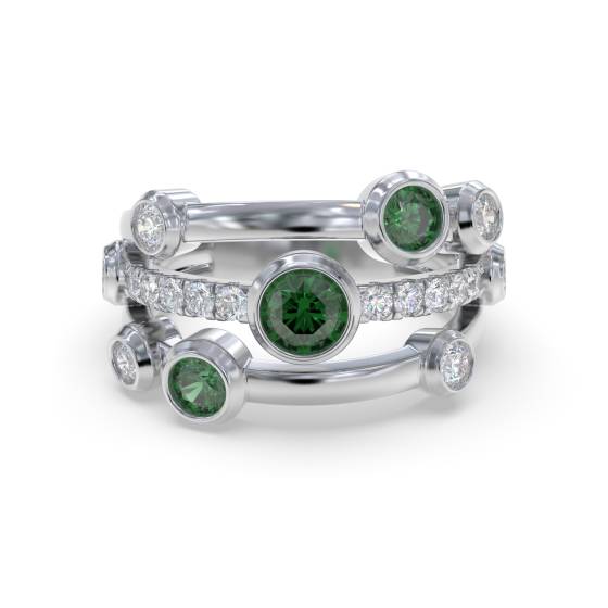 0.85ct Emerald and Diamond Designer Gemstone Bezel Set Ring