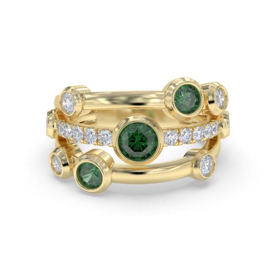 0.85ct Emerald and Diamond Designer Gemstone Bezel Set Ring