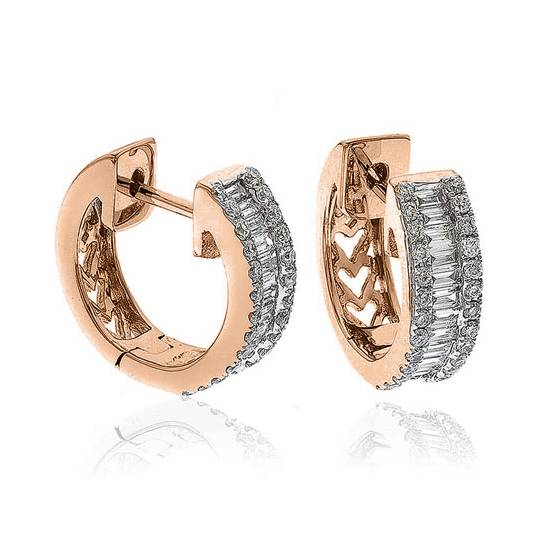 Elegant Round and Baguette Diamond Hoop Earrings