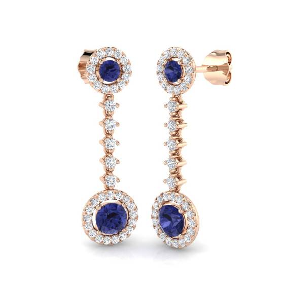 4.00ct Round Tanzanite and Round Diamond Drop Earrings