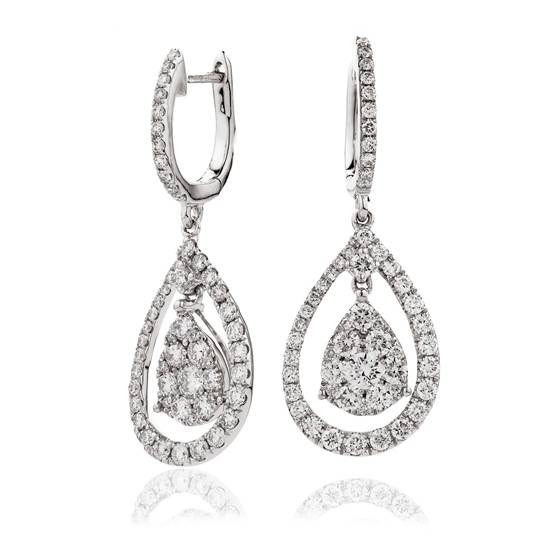 Modern Round Diamond Drop Earrings