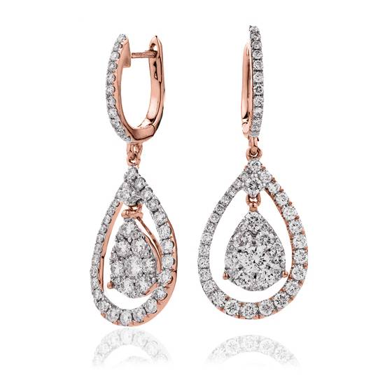 Modern Round Diamond Drop Earrings