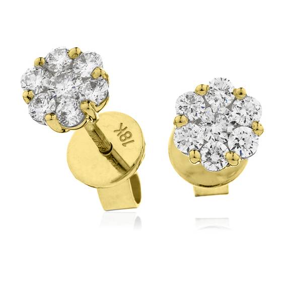 1.00ct Classic Round Diamond Cluster Earrings
