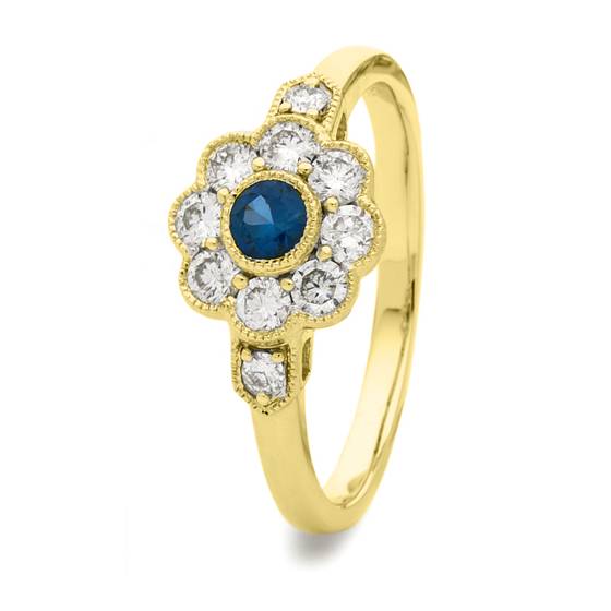 0.60ct Blue Sapphire and Diamond Halo Ring