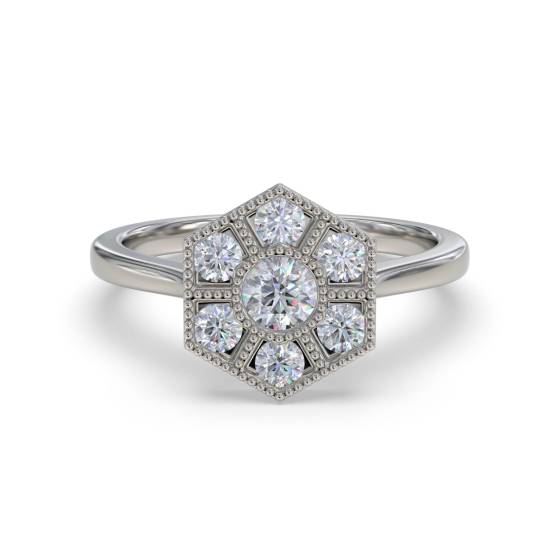 0.40ct Hexagon Round Diamond Cluster Ring