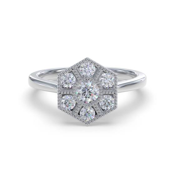 0.40ct Hexagon Round Diamond Cluster Ring