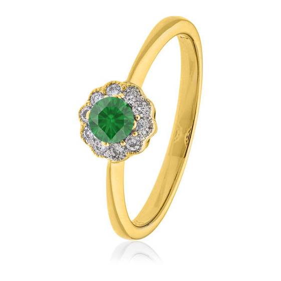 Round Emerald and Diamond Cluster Ring
